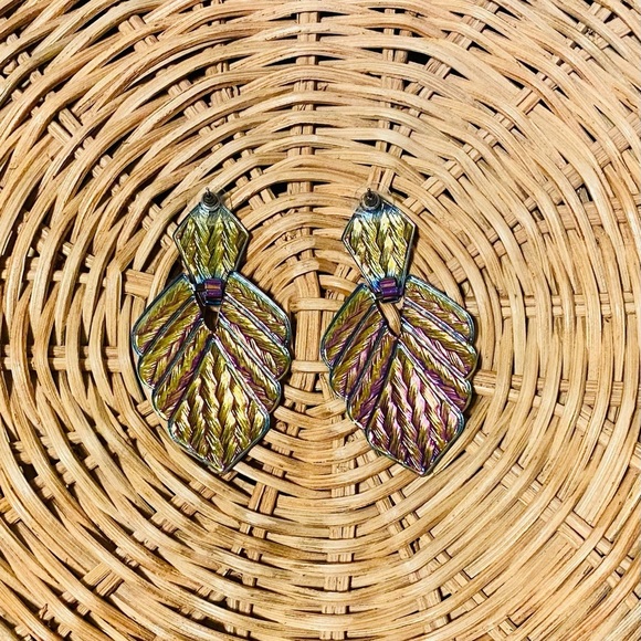 Iridescent Metal Statement Earrings - Picture 9 of 10